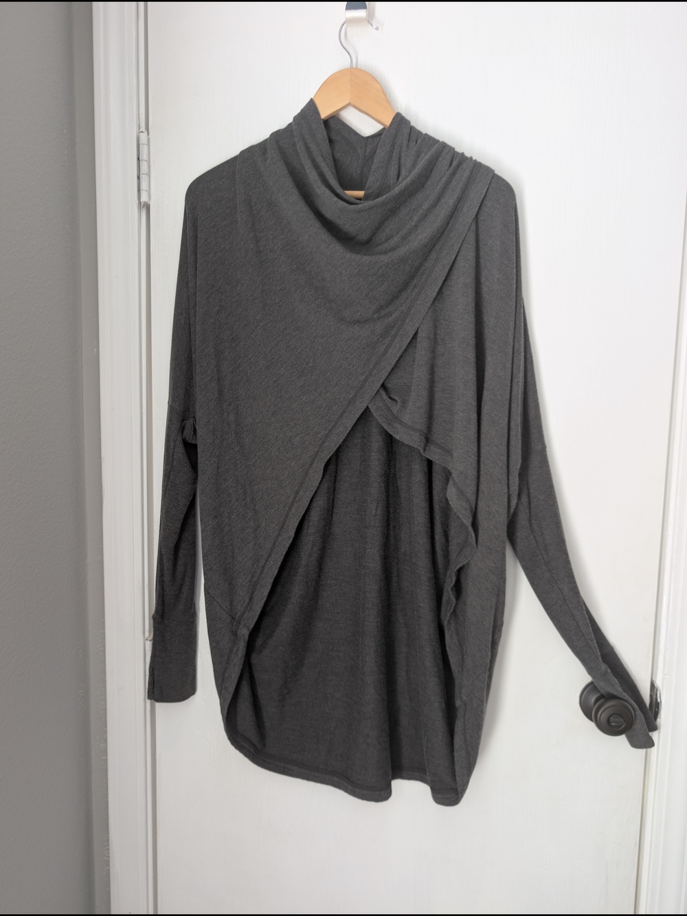 Zella Dark Gray Draped Cowl Neck Sweater